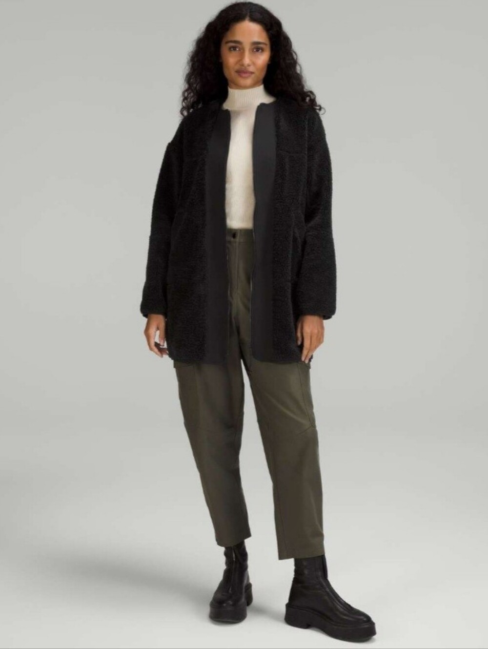 Lululemon Colarless Textured Fleece Full Zip Oversized Coat Jacket Size 6 - Picture 2 of 13